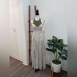 Free People Cream and Green Maxi Dress